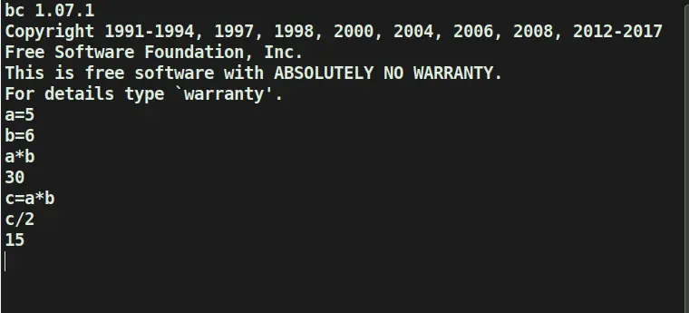 Example of `bc` usage Example of `bc` usage